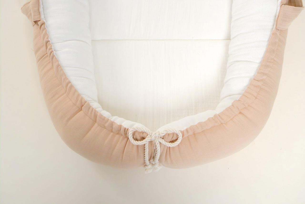 Babynest ve Yastık - Çift Taraflı - İki Katlı Muslin Krem - İki Katlı Muslin Sütlü Kahve