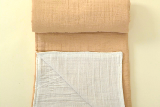 Çift Taraflı Muslin Örtü - İki Katlı Bej Muslin - İki Katlı Krem Muslin