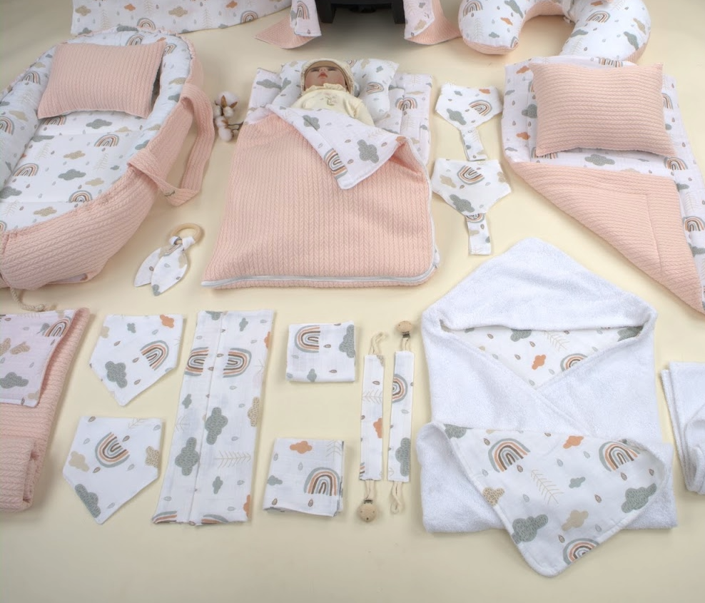 25 Parça Full Set - Çift Taraflı - Somon Örgü - Yeşil Gökkuşağı