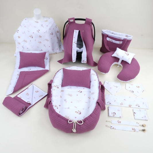 18 Parça Avantajlı Set - Çift Taraflı - Mürdüm Örgü - Pastel Bahce