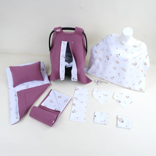 11 Parça Avantajlı Set - Çift Taraflı - Mürdüm Örgü - Pastel Bahce
