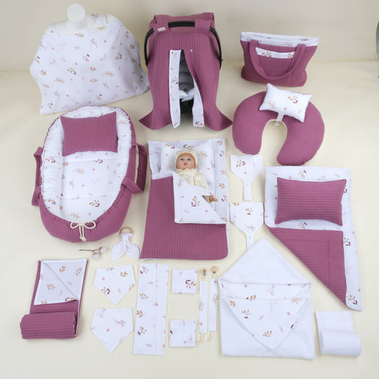 25 Parça Full Set - Çift Taraflı - Mürdüm Örgü - Pastel Bahce