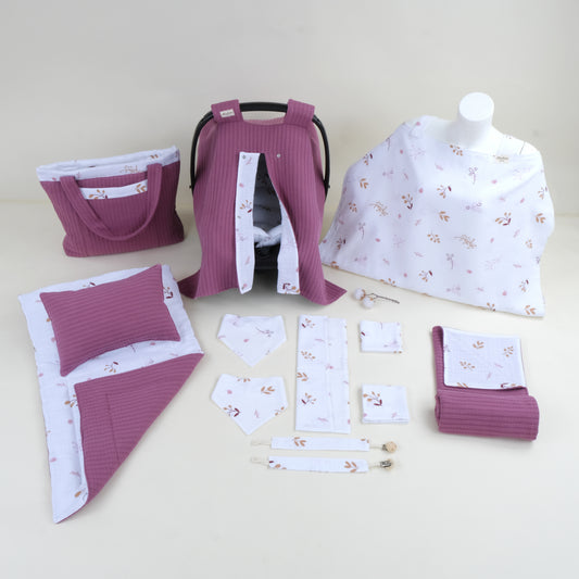 14 Parça Avantajlı Set - Çift Taraflı - Mürdüm Örgü - Pastel Bahce