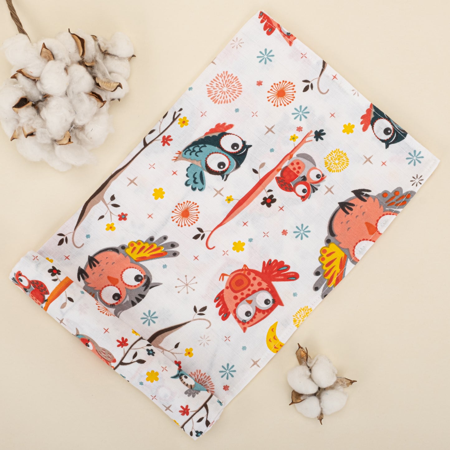 İndirimli Ürün - Müslin Örtü - Renkli Baykuşlar