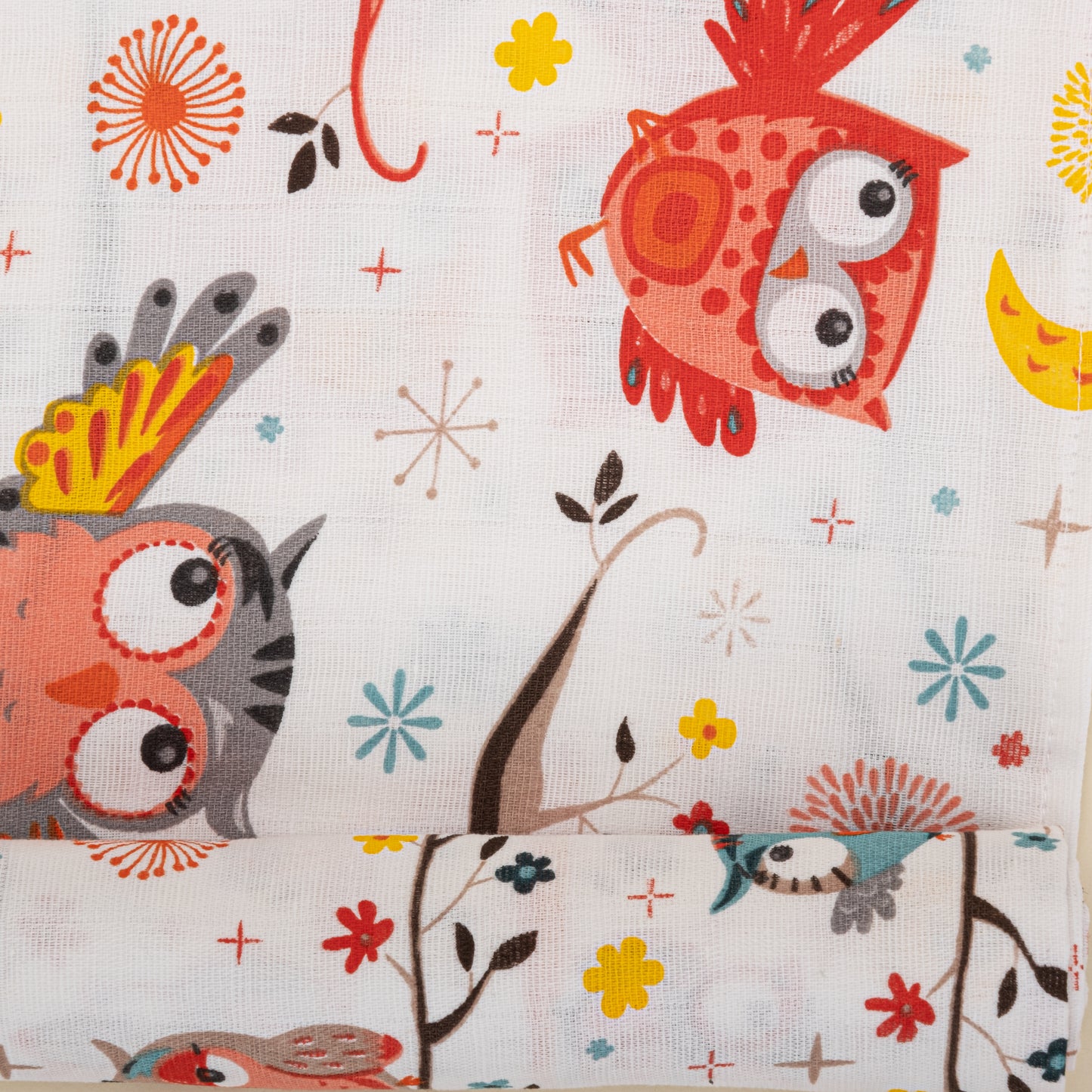 İndirimli Ürün - Müslin Örtü - Renkli Baykuşlar