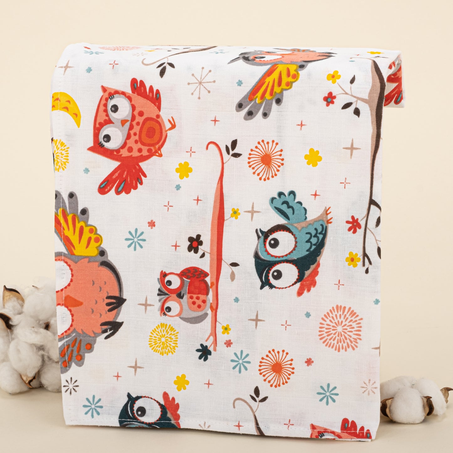İndirimli Ürün - Müslin Örtü - Renkli Baykuşlar