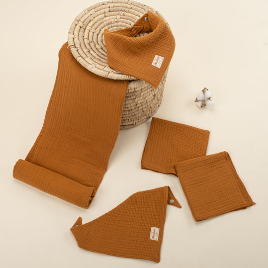 Dört Katlı Organik Muslin - Yenidoğan Set - Taba