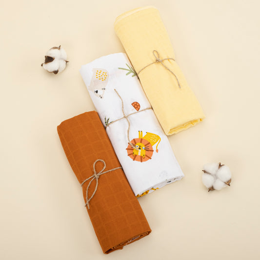 3lü Set - Müslin Örtü - Kiremit / Aslan / Sarı