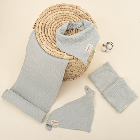 Dört Katlı Organik Muslin - Yenidoğan Set - Gri