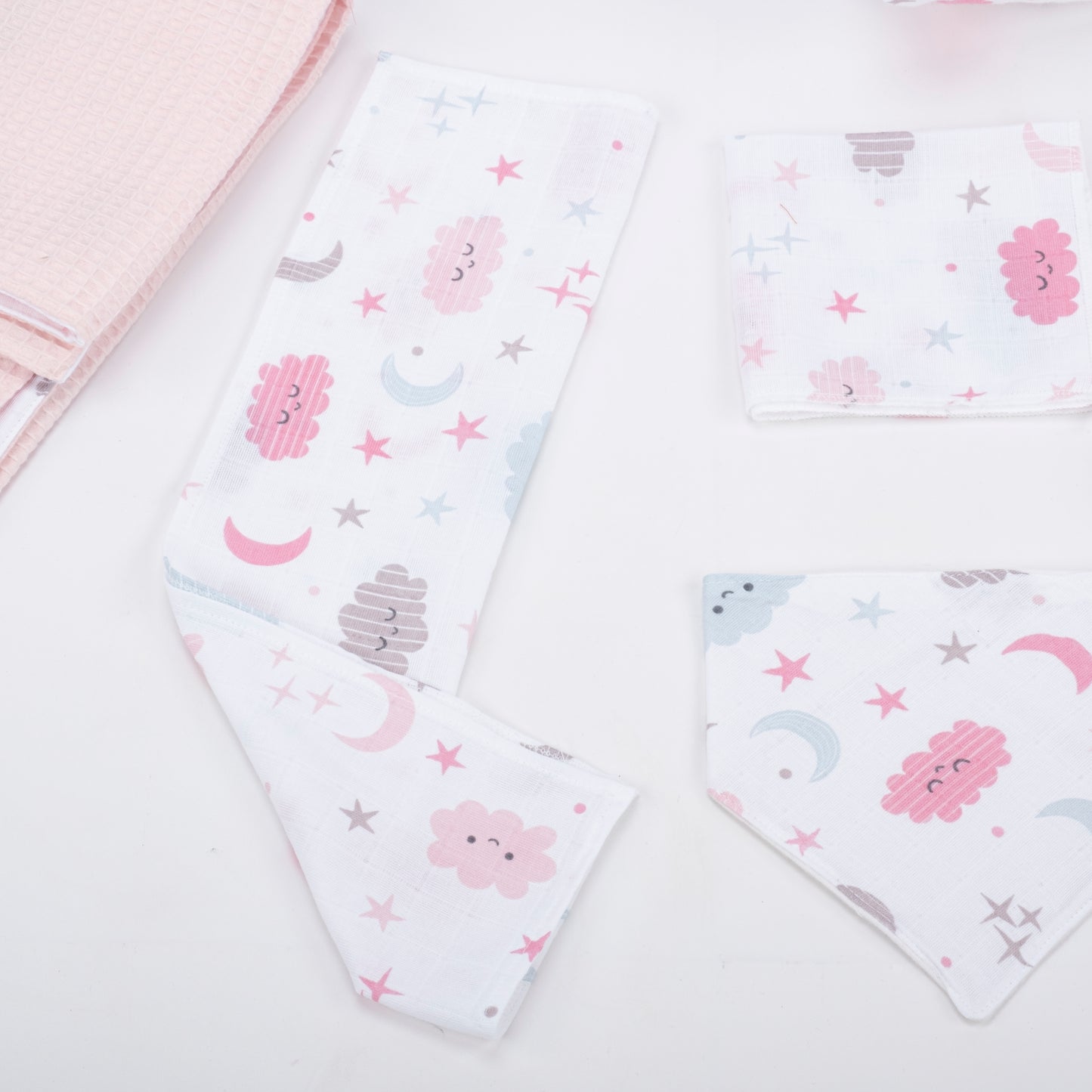 9 Parça Avantajlı Set - Çift Taraflı - Bebe Pembe Petek - Pembe Bulut