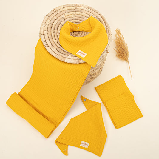 Dört Katlı Organik Muslin - Yenidoğan Set - Hardal