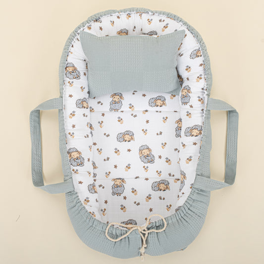 Babynest - Çift Taraflı - Petrol Mavisi Waffle - Kuzular