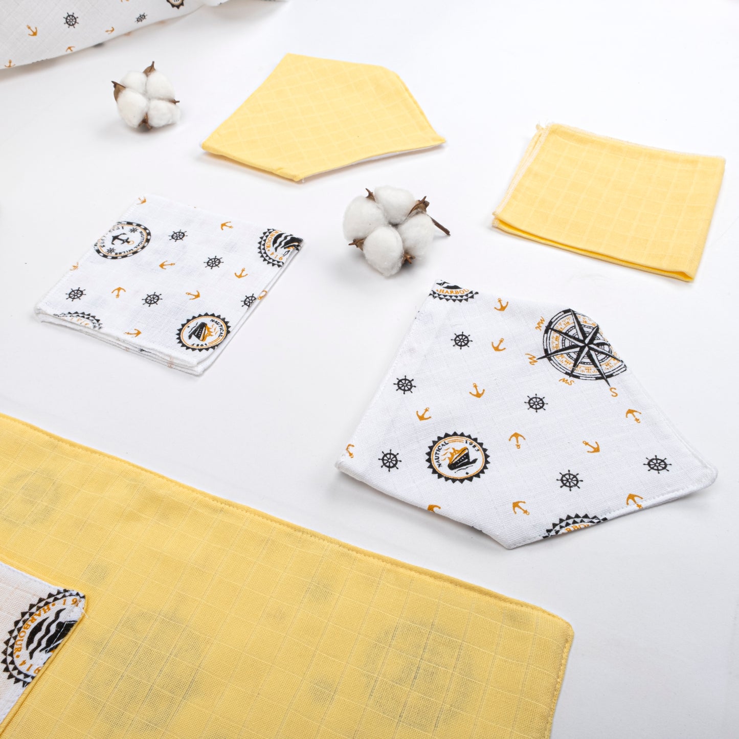 11 Parça Avantajlı Set - Çift Taraflı - Sarı Muslin - Sarı Gemili