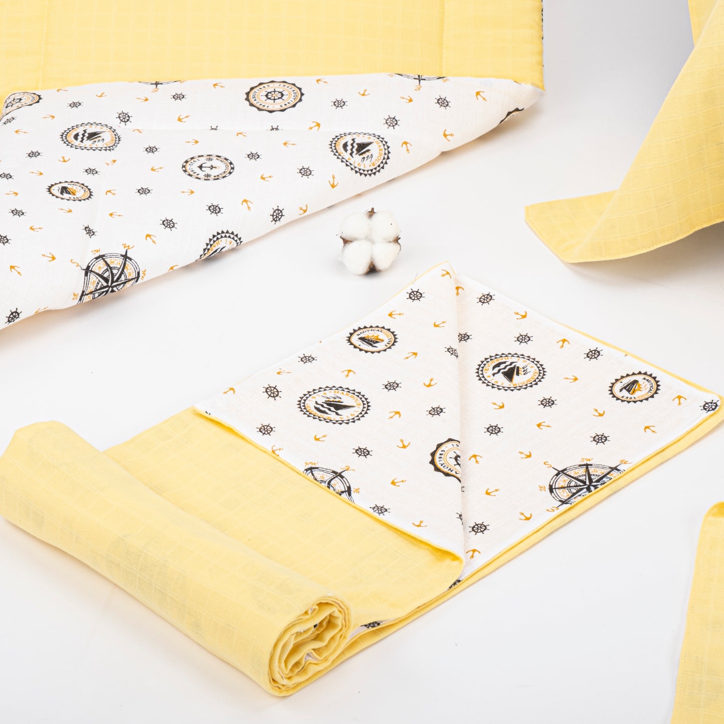 11 Parça Avantajlı Set - Çift Taraflı - Sarı Muslin - Sarı Gemili