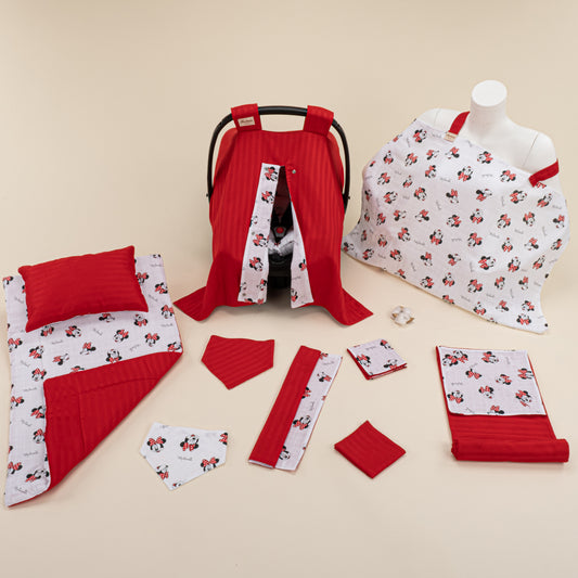 10 Parça Avantajlı Set - Çift Taraflı - Kırmızı Saten - Minnie