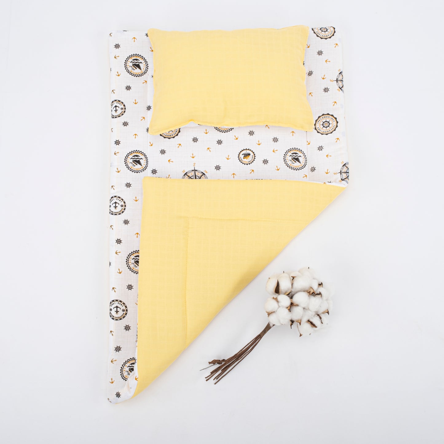 11 Parça Avantajlı Set - Çift Taraflı - Sarı Muslin - Sarı Gemili
