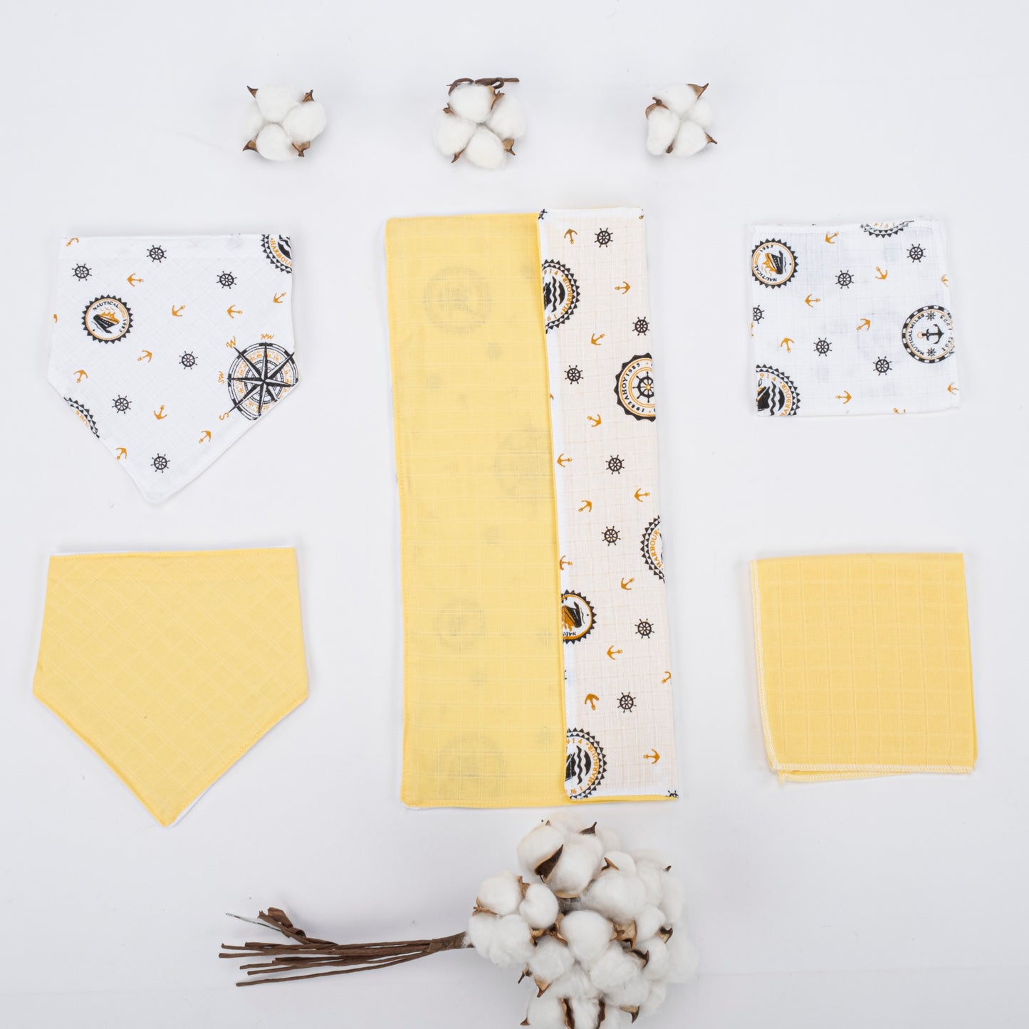 11 Parça Avantajlı Set - Çift Taraflı - Sarı Muslin - Sarı Gemili