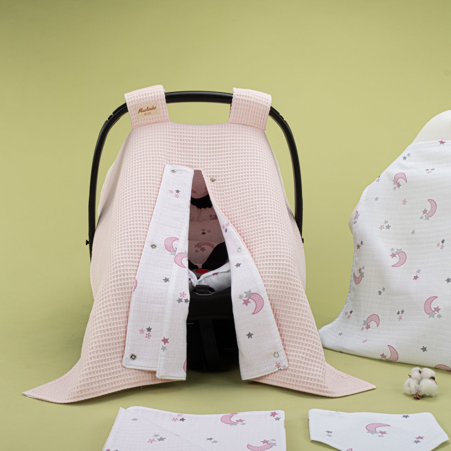 9 Parça Avantajlı Set - Çift Taraflı - Bebe Pembe Petek - Pembe Ay