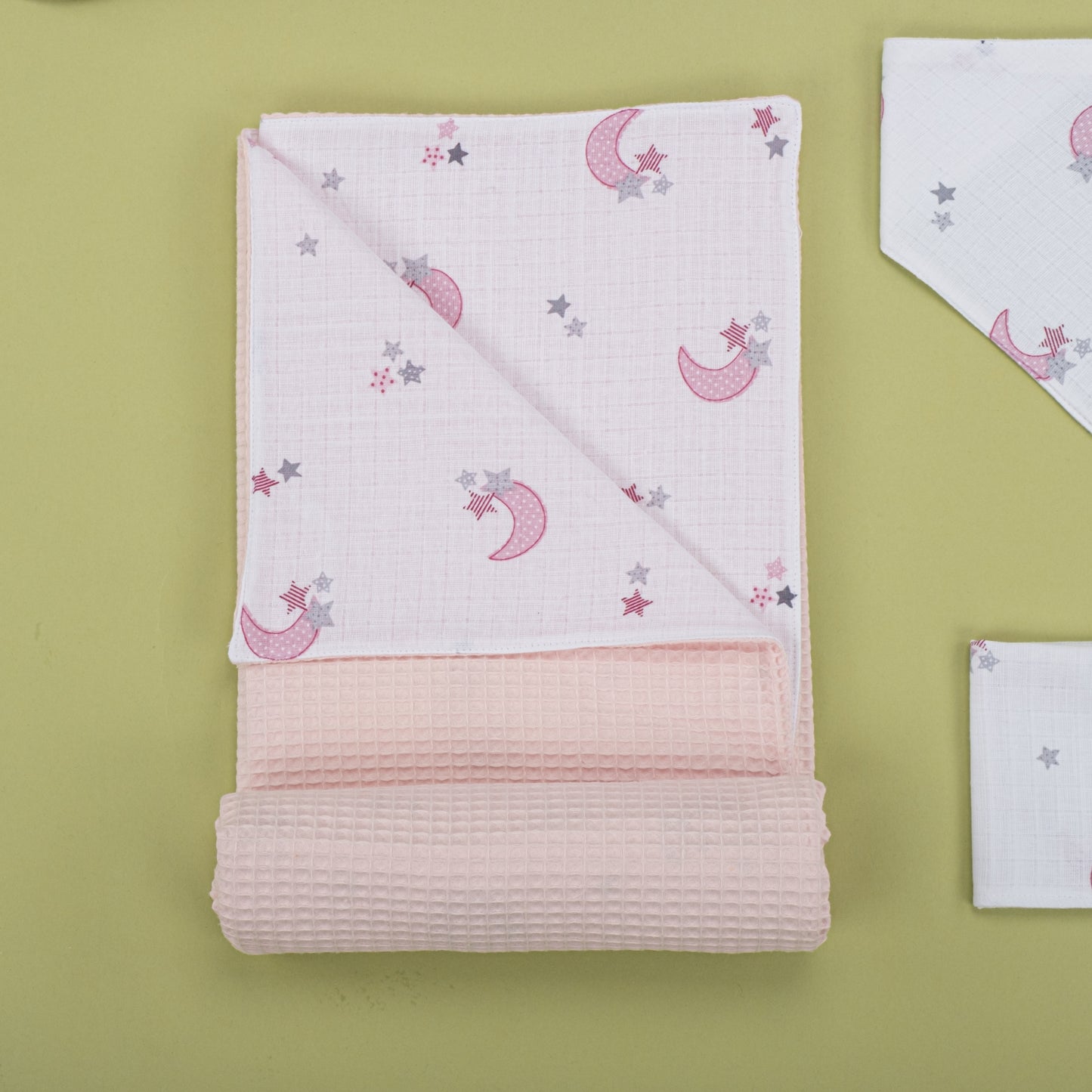 9 Parça Avantajlı Set - Çift Taraflı - Bebe Pembe Petek - Pembe Ay
