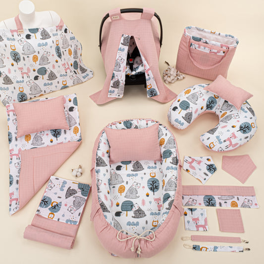 18 Parça Full Set - Çift Taraflı - Pudra Muslin - Tilki