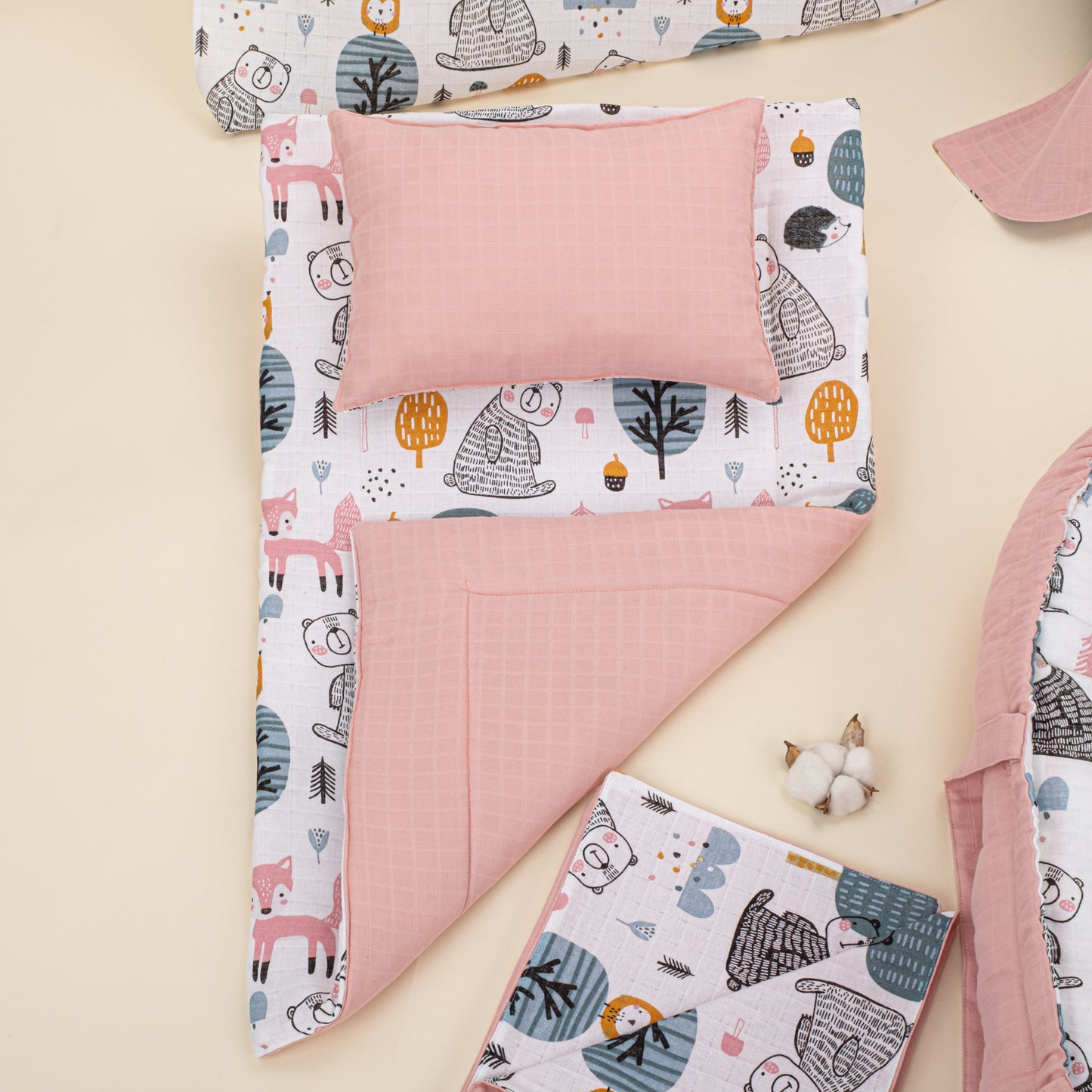 18 Parça Full Set - Çift Taraflı - Pudra Muslin - Tilki