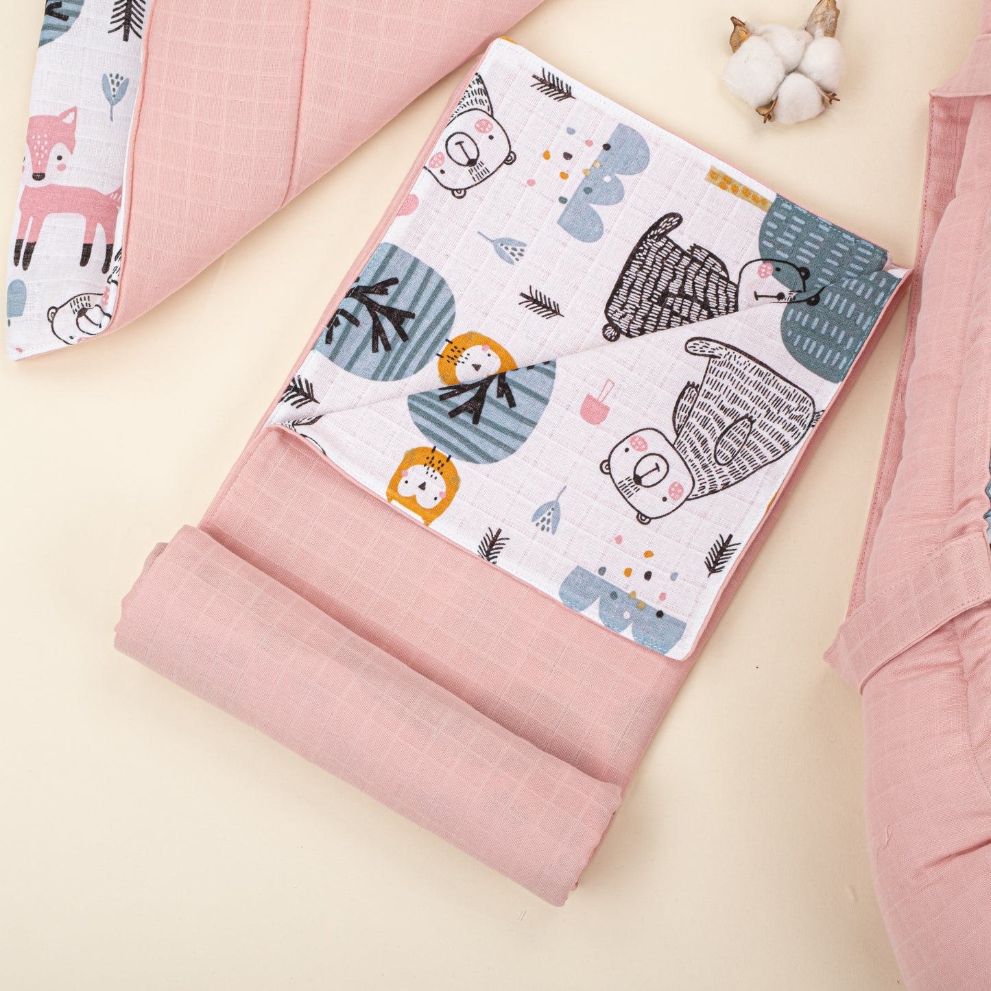 18 Parça Full Set - Çift Taraflı - Pudra Muslin - Tilki