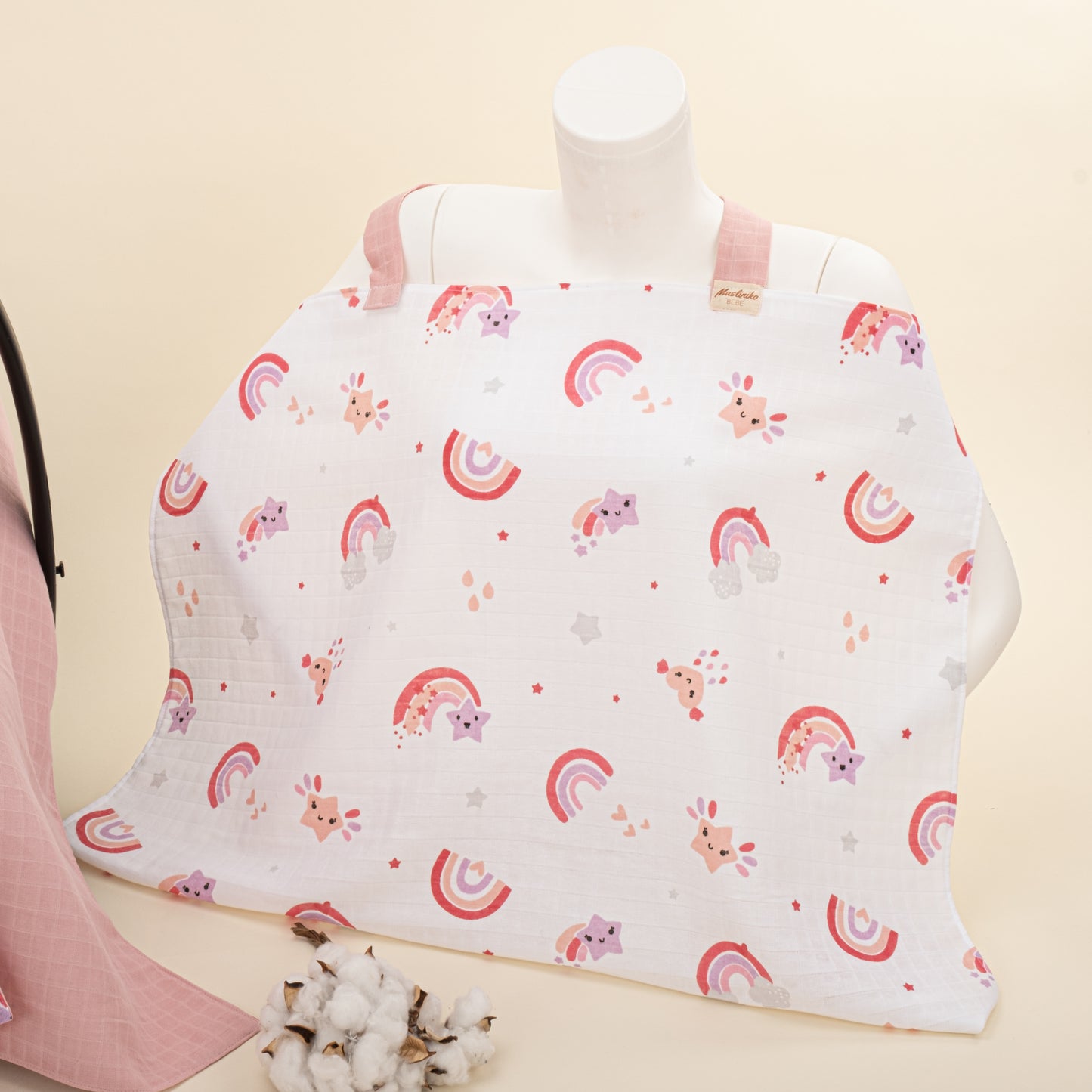 11 Parça Avantajlı Set - Çift Taraflı - Pudra Muslin - Pembe Gökkuşağı