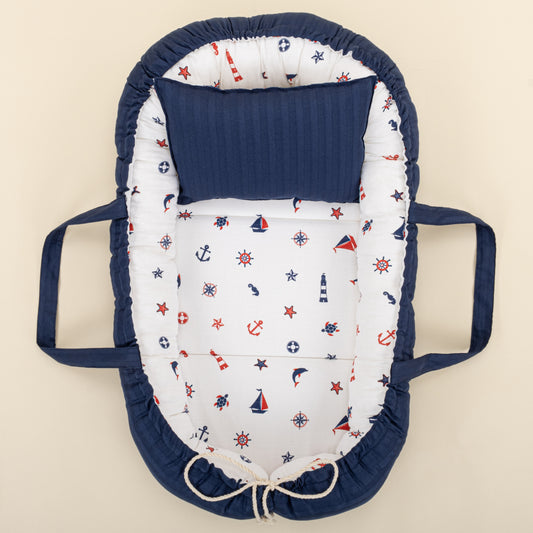 Babynest - Çift Taraflı - Lacivert Saten - Bahriyeli