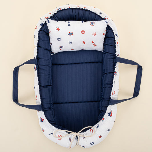 Babynest - Çift Taraflı - Lacivert Saten - Bahriyeli
