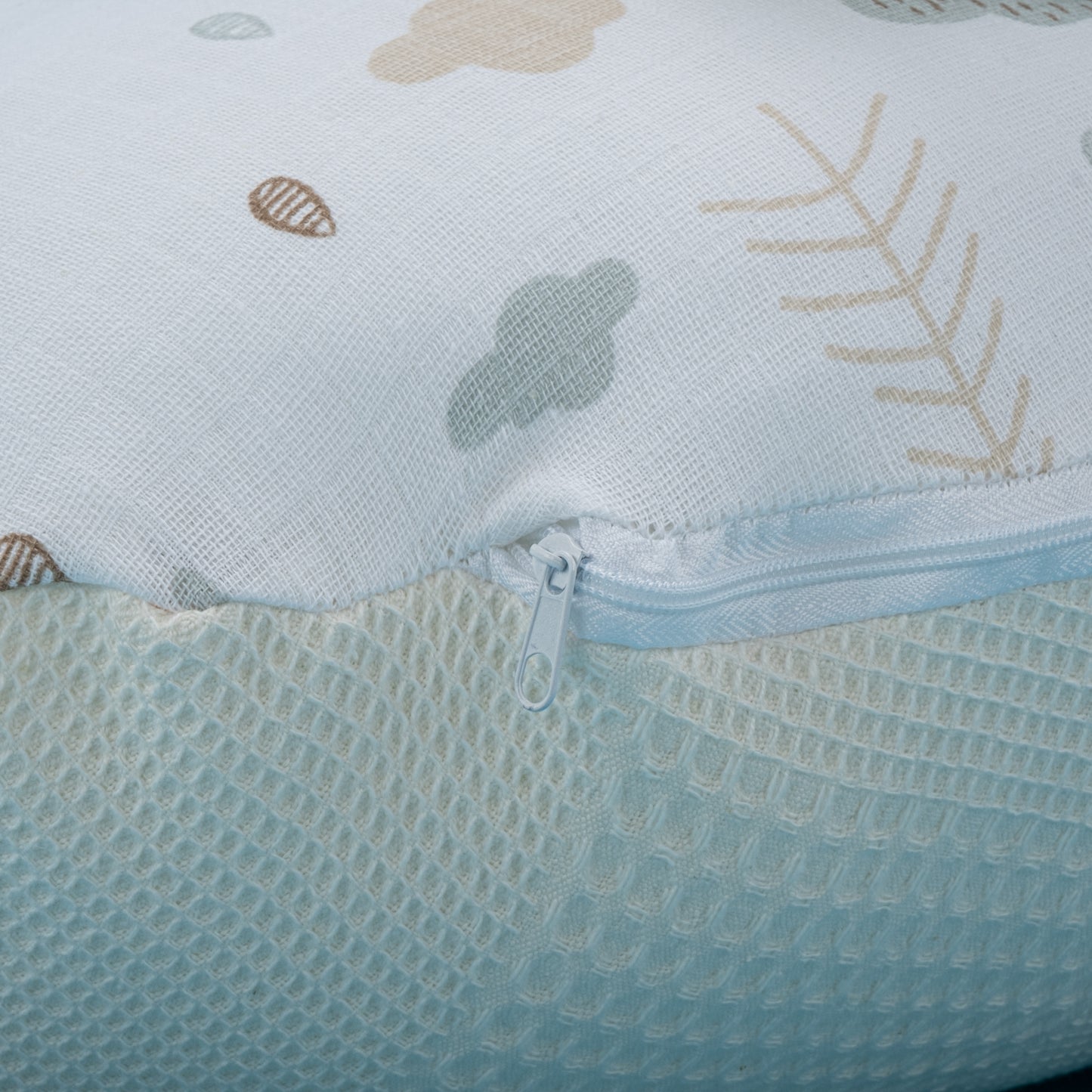 Emzirme Yastığı - Çift Taraflı - Krem Waffle - Yeşil Gökkuşağı