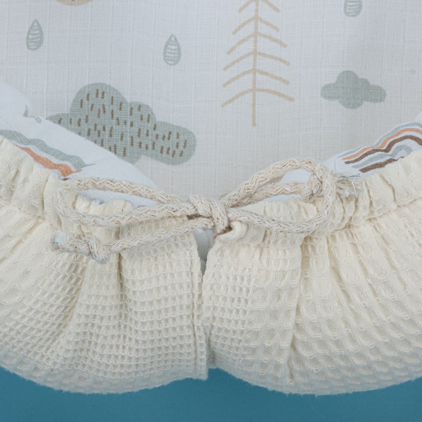 Babynest ve Yastık - Çift Taraflı - Krem Waffle - Yeşil Gökkuşağı
