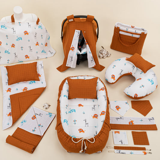 15 Parça Full Set - Çift Taraflı - Kiremit Muslin - Fil