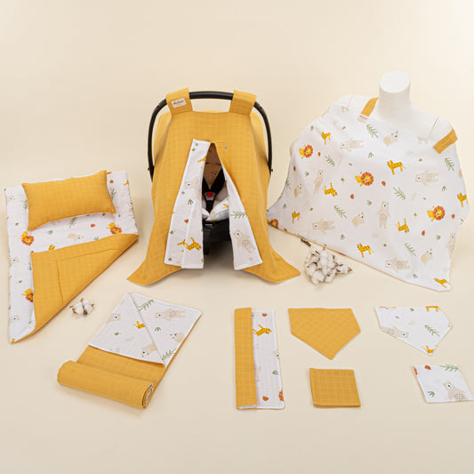 11 Parça Avantajlı Set - Çift Taraflı - Hardal Muslin - Aslan