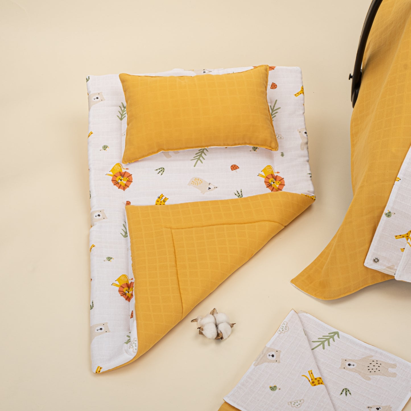 11 Parça Avantajlı Set - Çift Taraflı - Hardal Muslin - Aslan