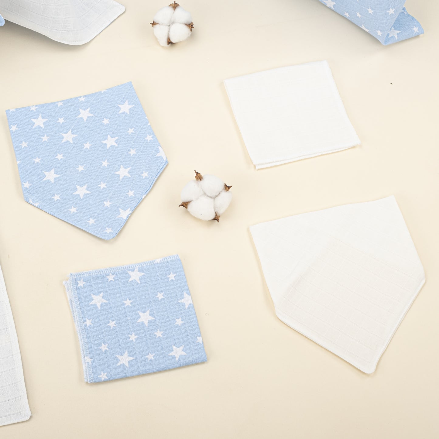 11 Parça Avantajlı Set - Çift Taraflı - Krem Muslin - Mavi Minik Yıldızlar