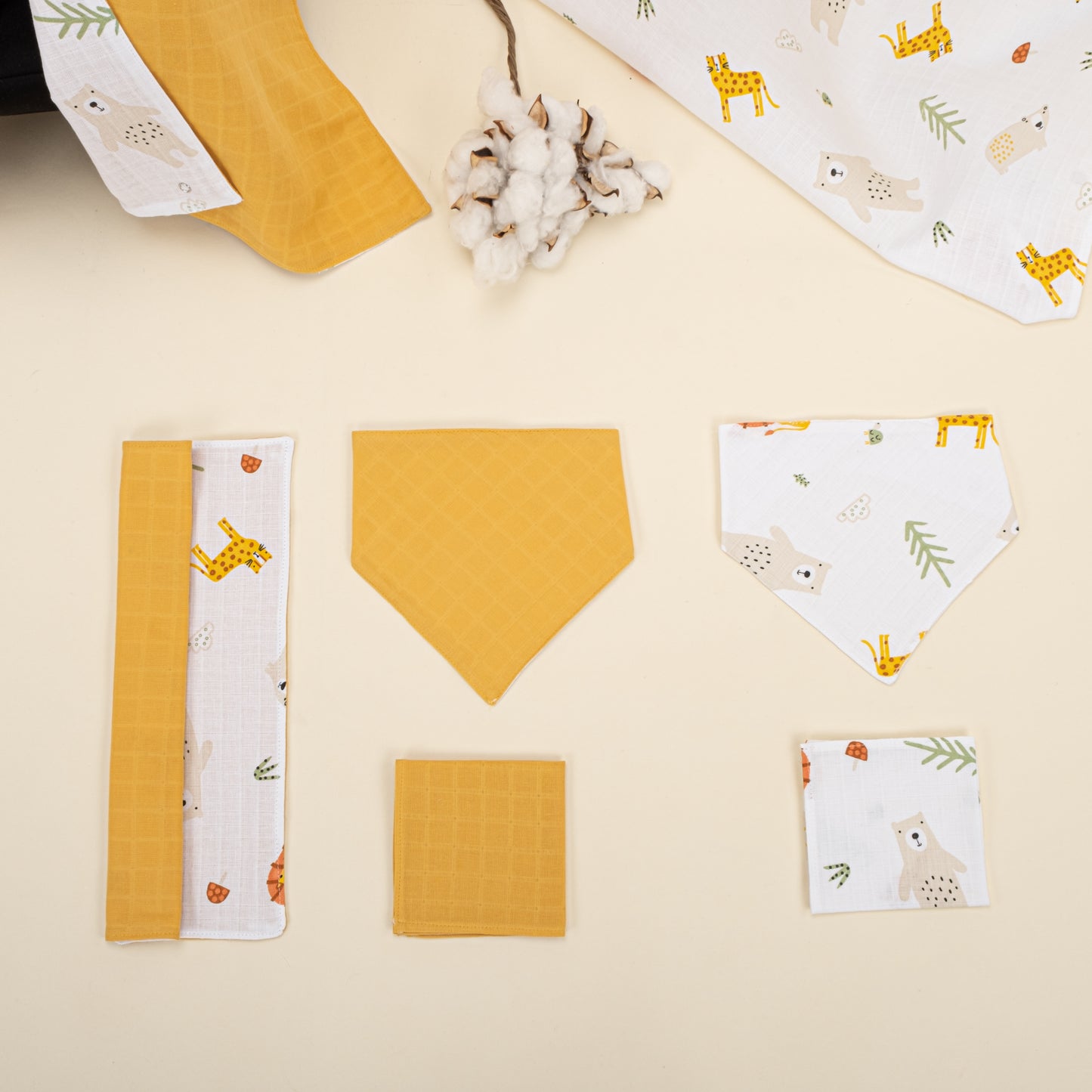 11 Parça Avantajlı Set - Çift Taraflı - Hardal Muslin - Aslan