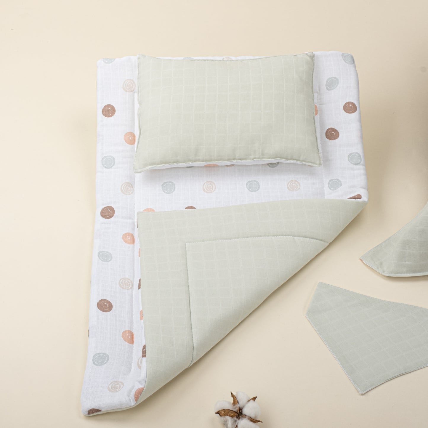 11 Parça Avantajlı Set - Çift Taraflı - Mint Muslin - Puantiye