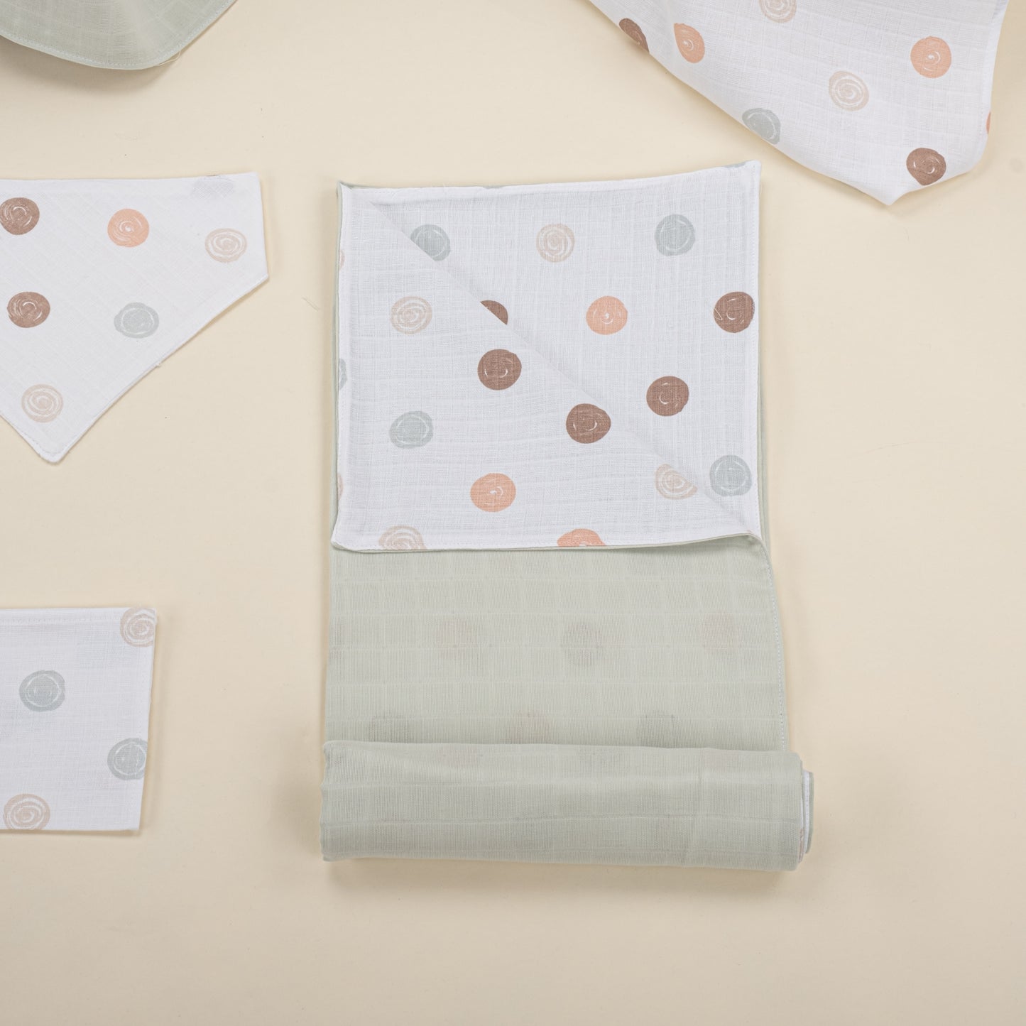 11 Parça Avantajlı Set - Çift Taraflı - Mint Muslin - Puantiye