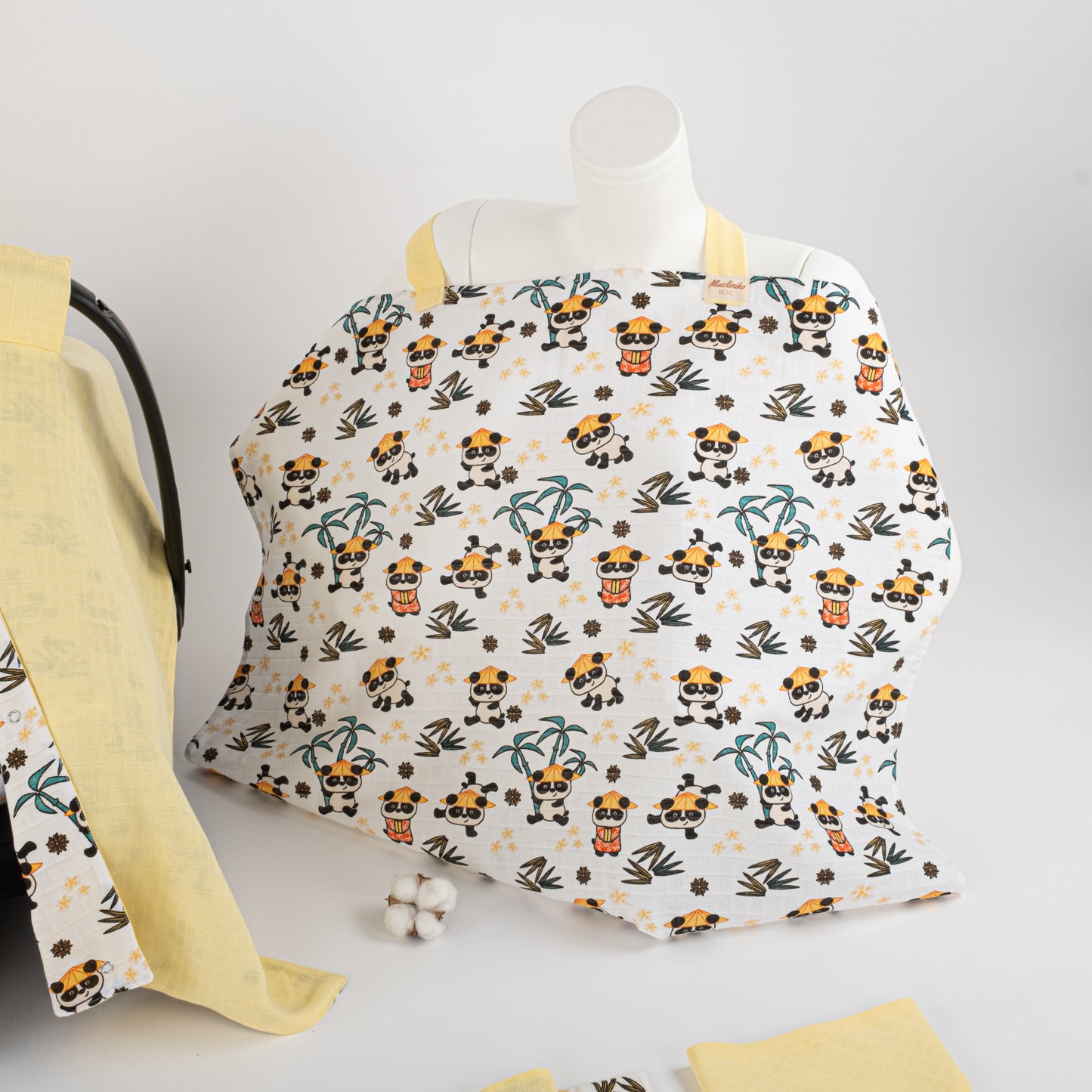 11 Parça Avantajlı Set - Çift Taraflı - Sarı Muslin - Tropikal Panda
