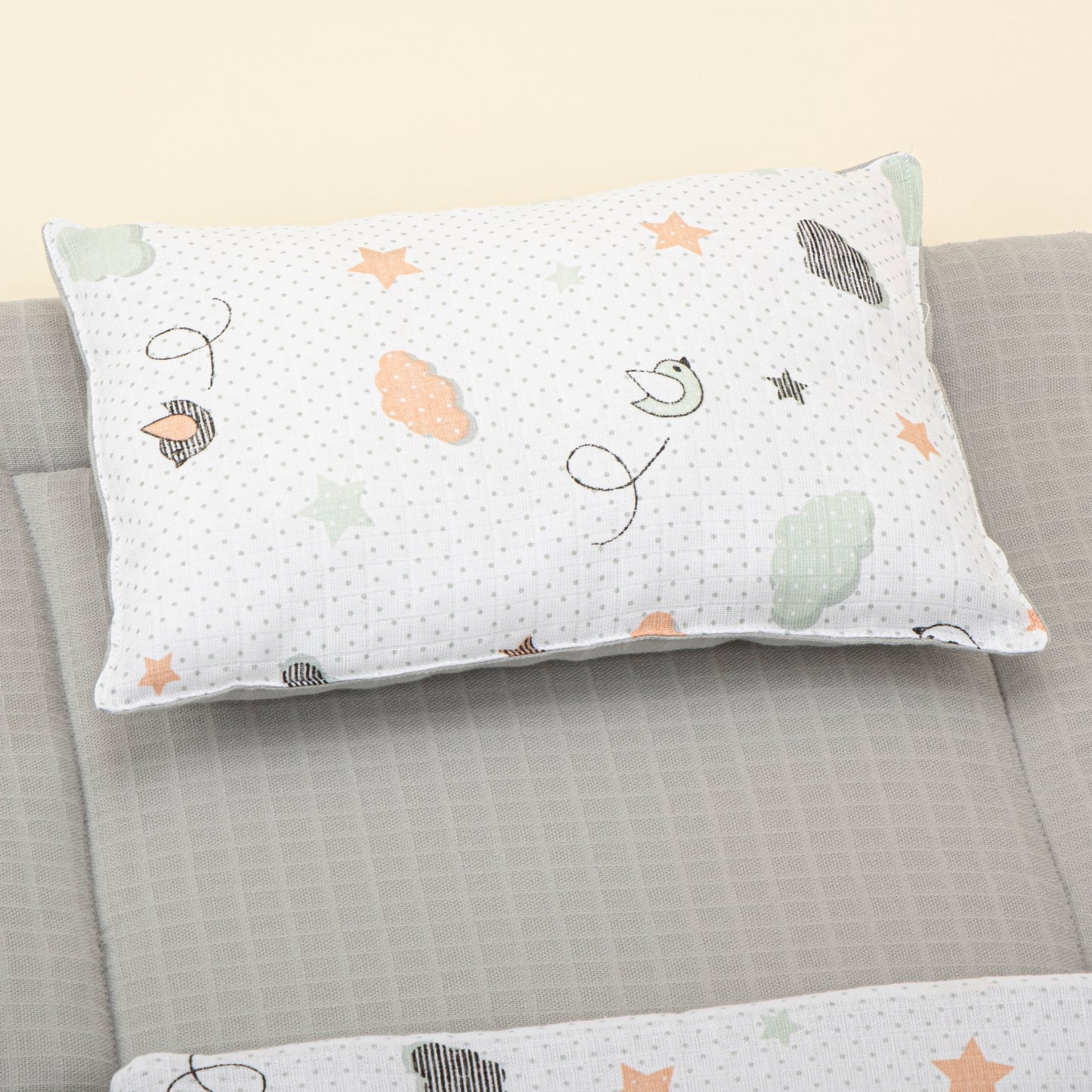 11  Parça Avantajlı Set - Çift Taraflı - Açık Gri Muslin - Kuş