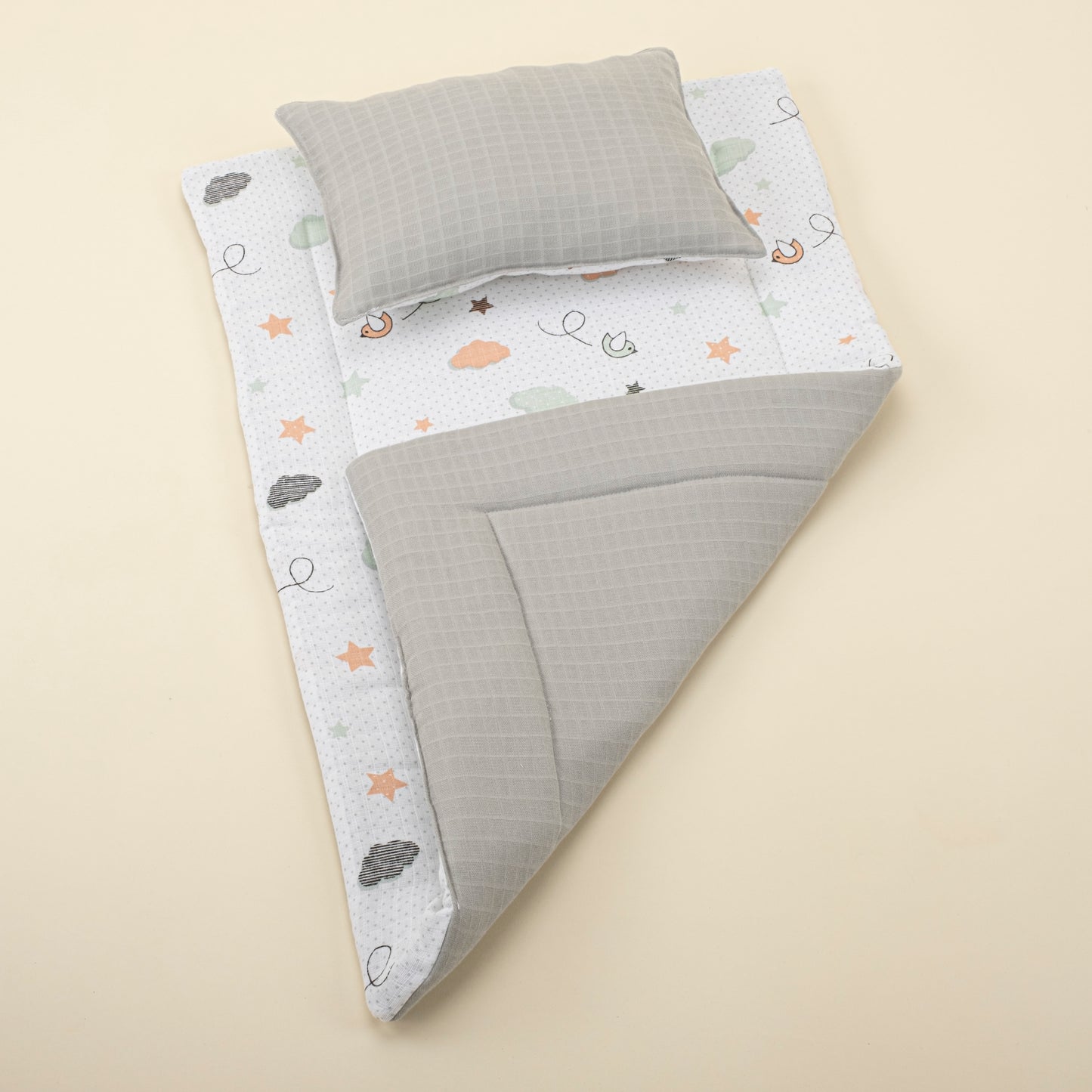 11  Parça Avantajlı Set - Çift Taraflı - Açık Gri Muslin - Kuş