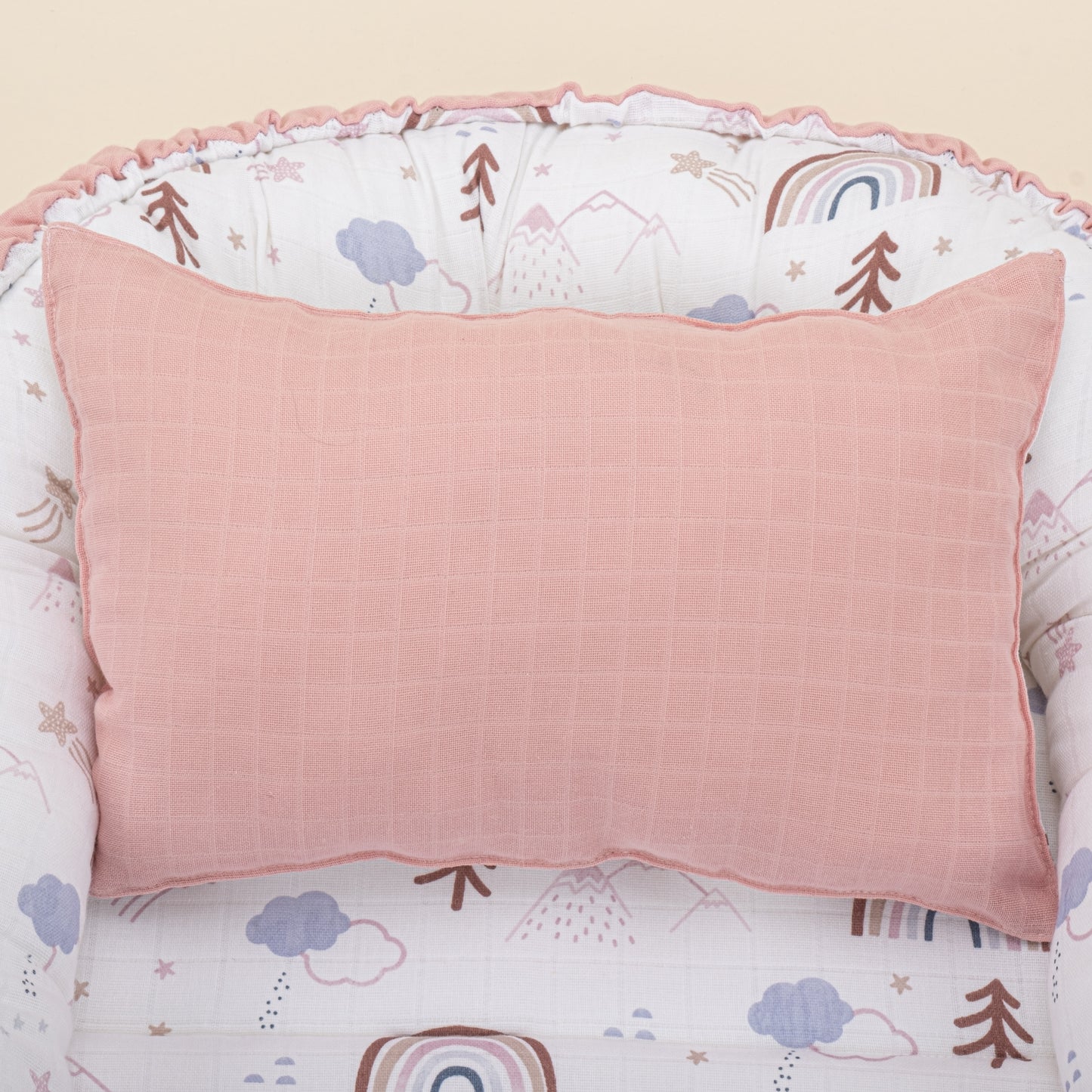 Babynest ve Yastık- Çift Taraflı - Pudra Muslin - Pastel Gökkuşağı