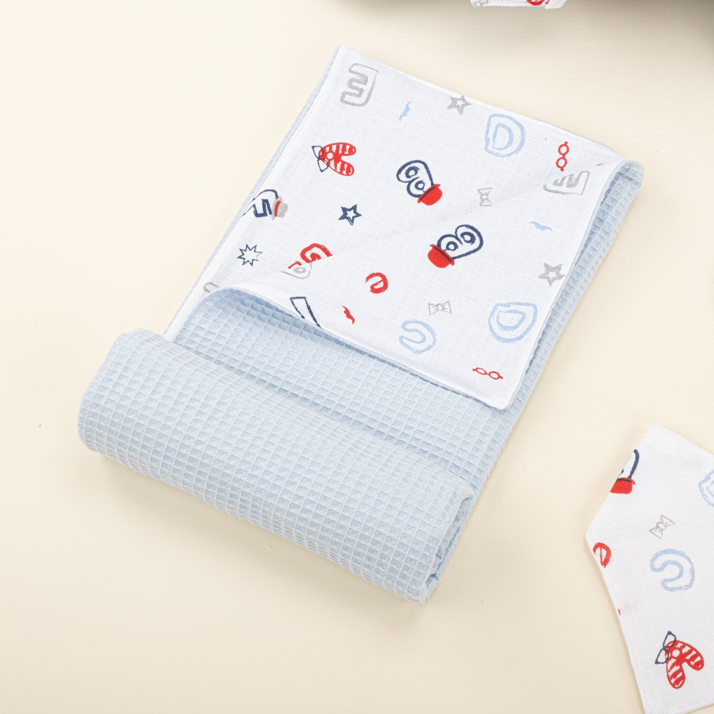 9 Parça Avantajlı Set - Çift Taraflı - Bebe Mavi Petek - Harfli