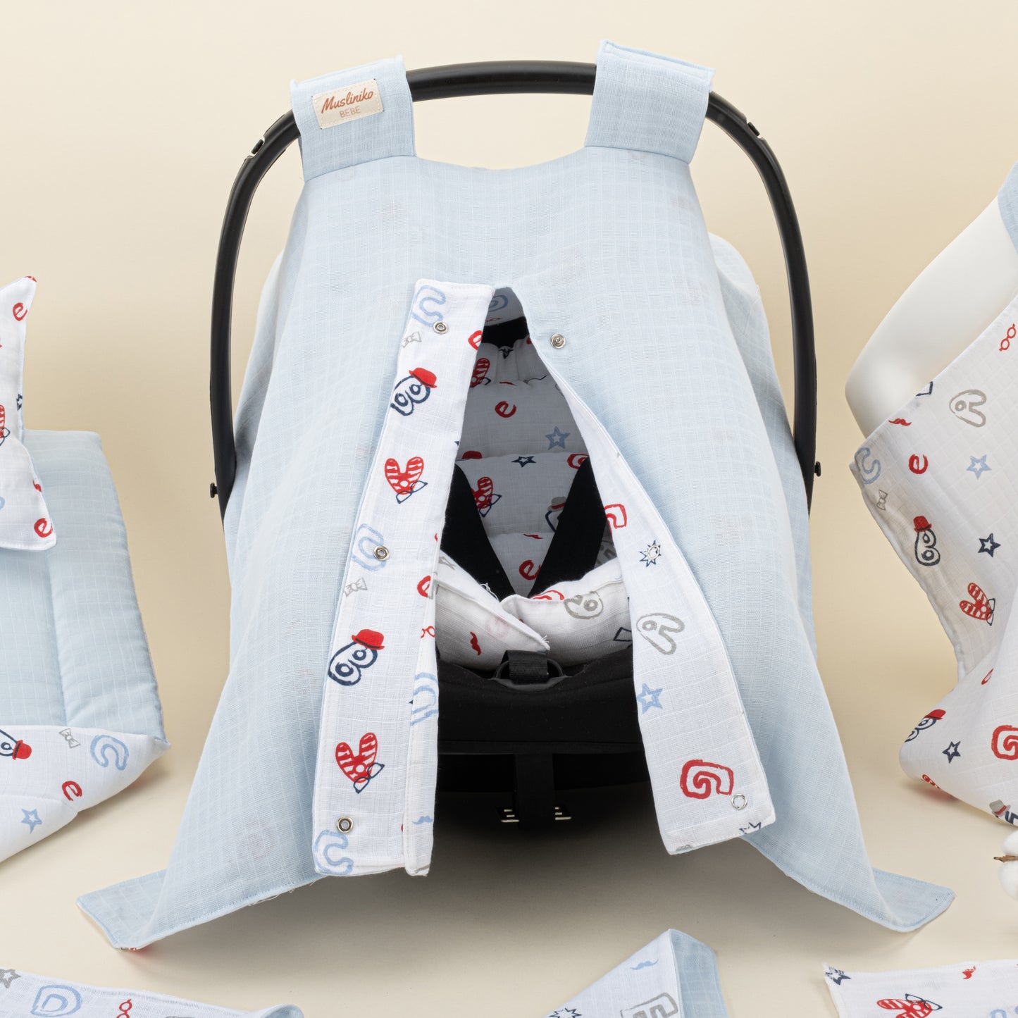 11  Parça Avantajlı Set - Çift Taraflı - Bebe Mavi Muslin - Harfli