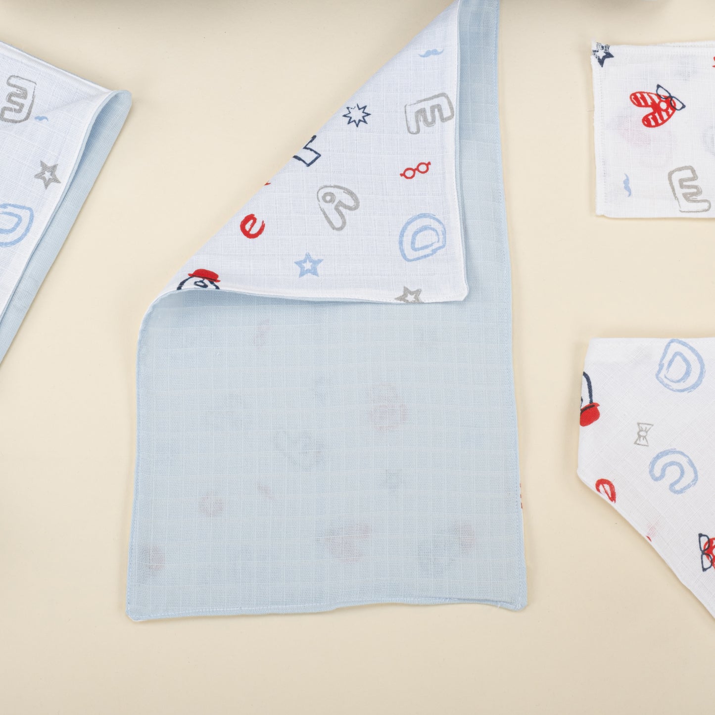 11  Parça Avantajlı Set - Çift Taraflı - Bebe Mavi Muslin - Harfli