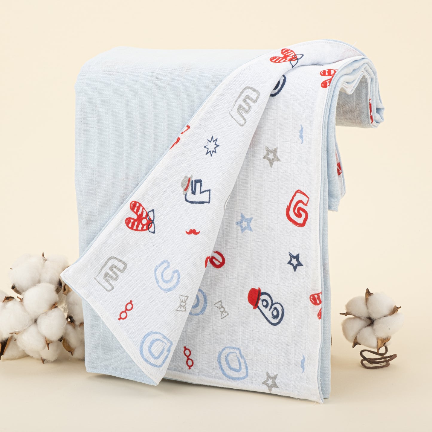 11  Parça Avantajlı Set - Çift Taraflı - Bebe Mavi Muslin - Harfli