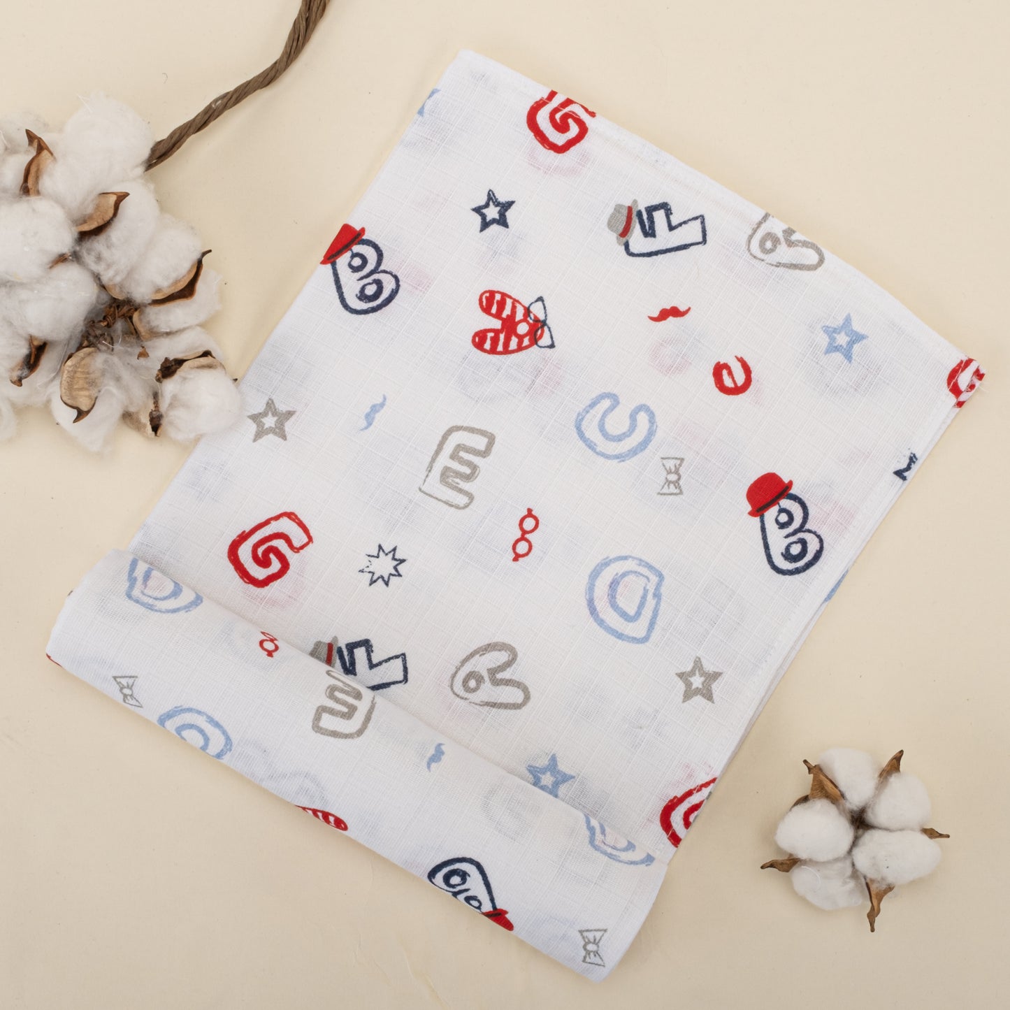 3lü Set - Müslin Örtü - Mavi Yıldız / Gri Yıldız / Harf