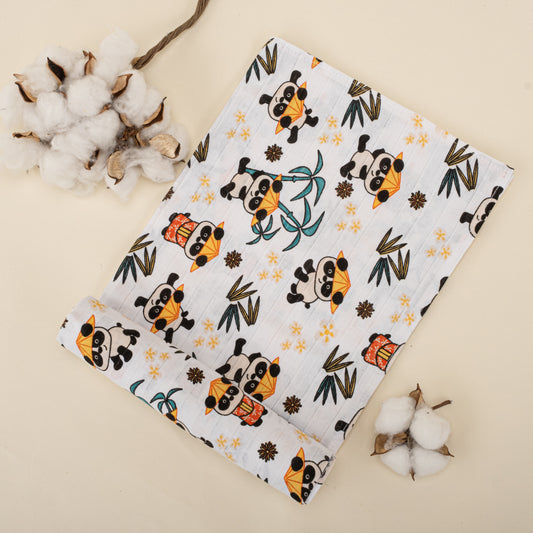 3lü Set - Müslin Örtü - Tropikal Panda / Tavşan / Orman