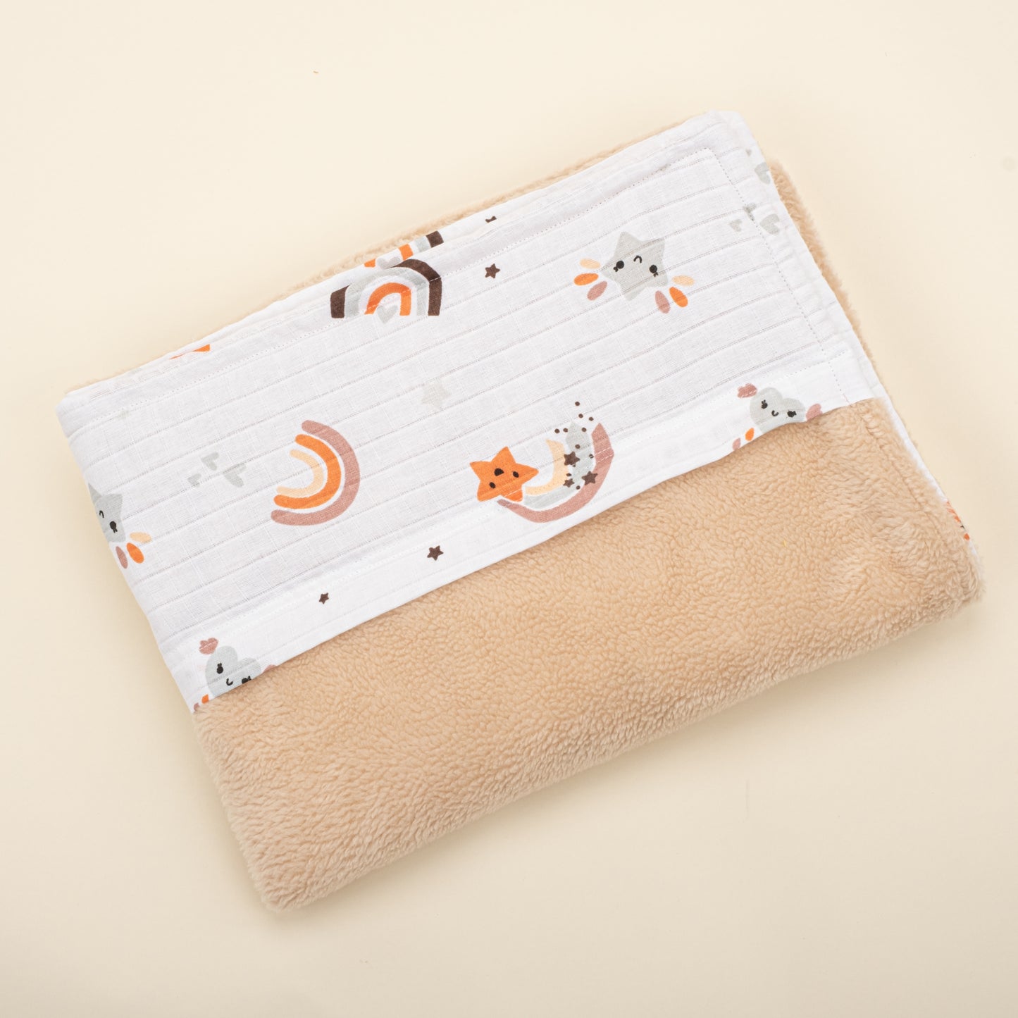 Bebek Peluş Nevresim Seti - Vizon Peluş - Turuncu Gökkuşağı