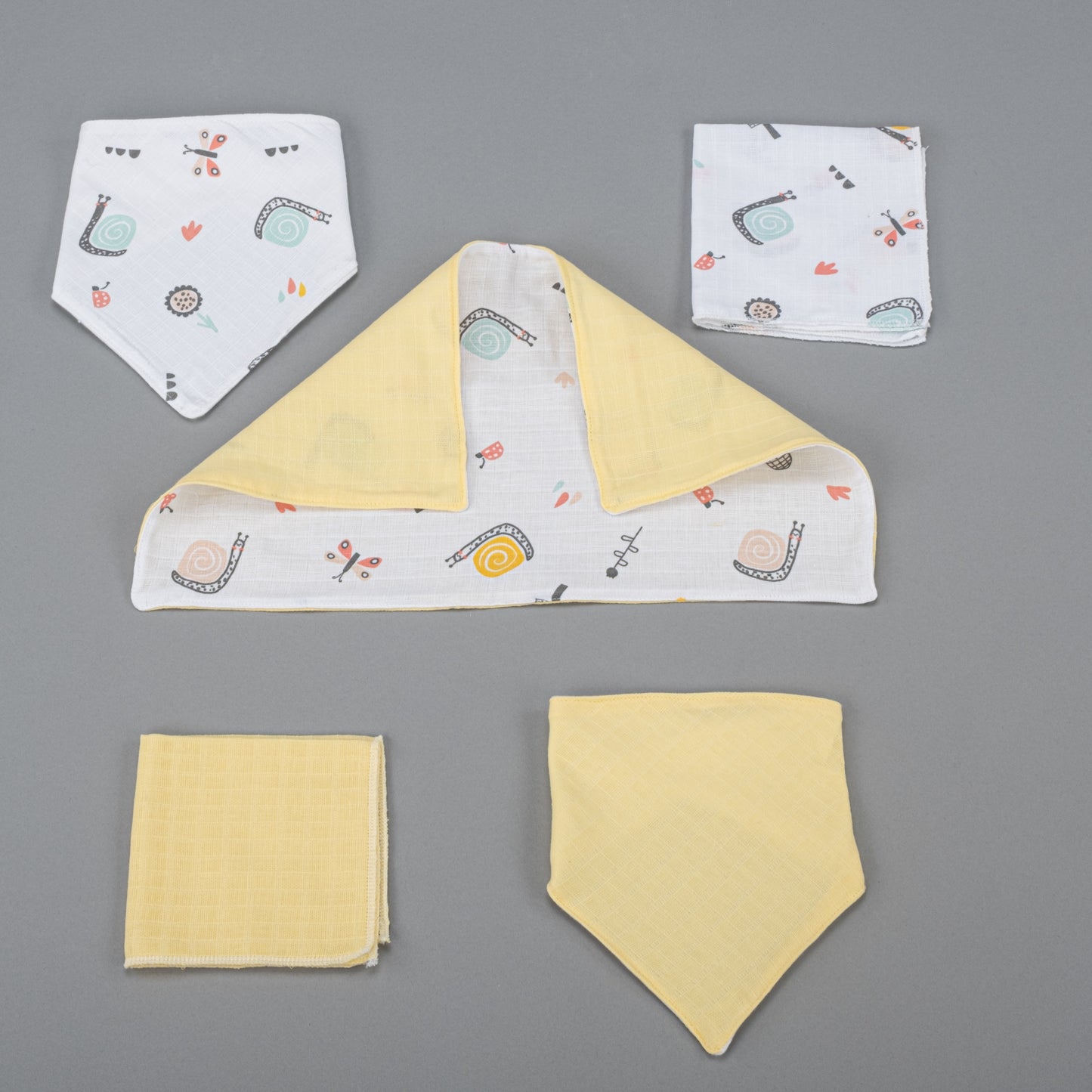 11  Parça Avantajlı Set - Çift Taraflı - Sarı Muslin - Salyangoz